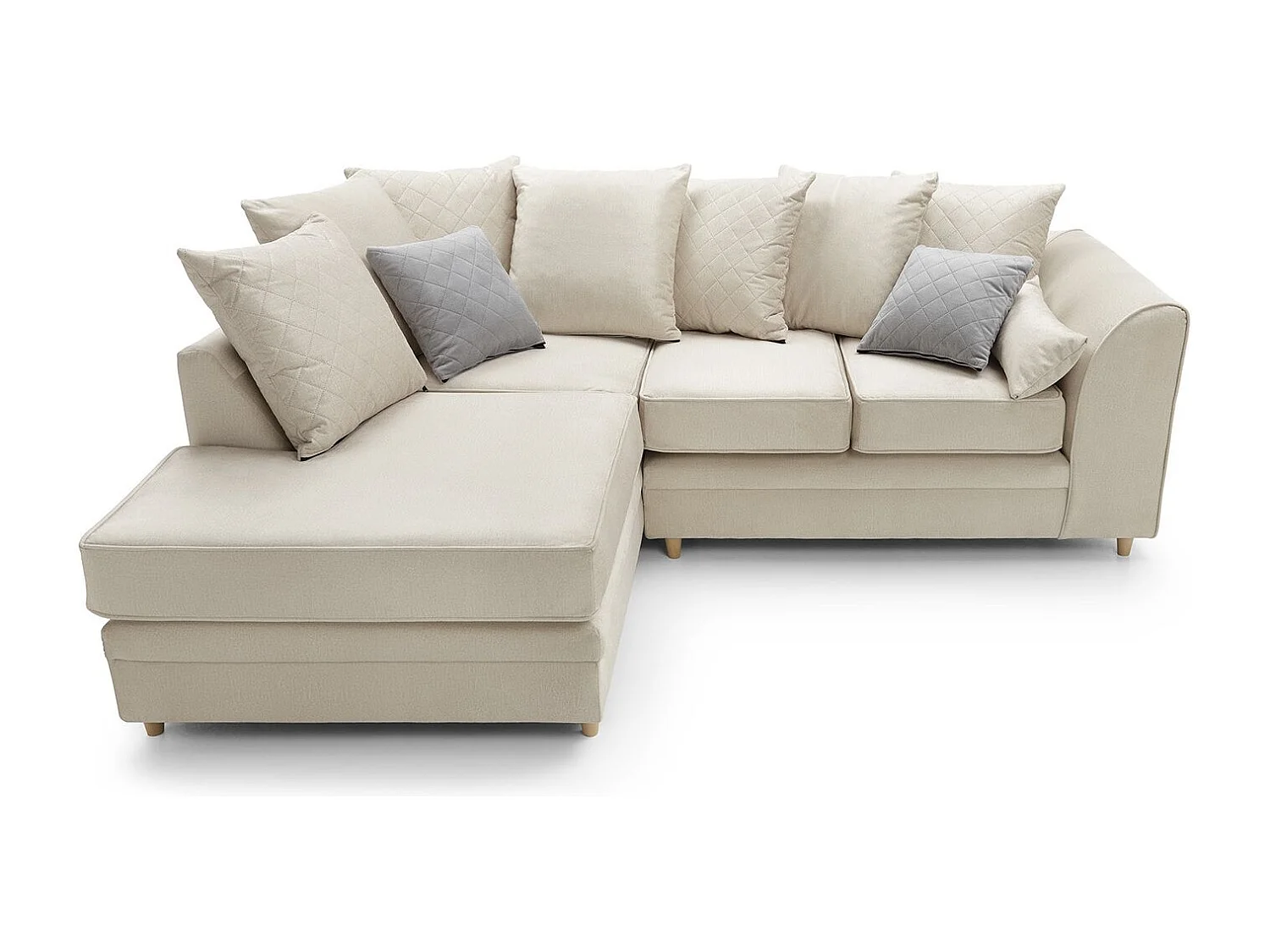 Chicago Velvet Left Facing Corner Sofa in Cream