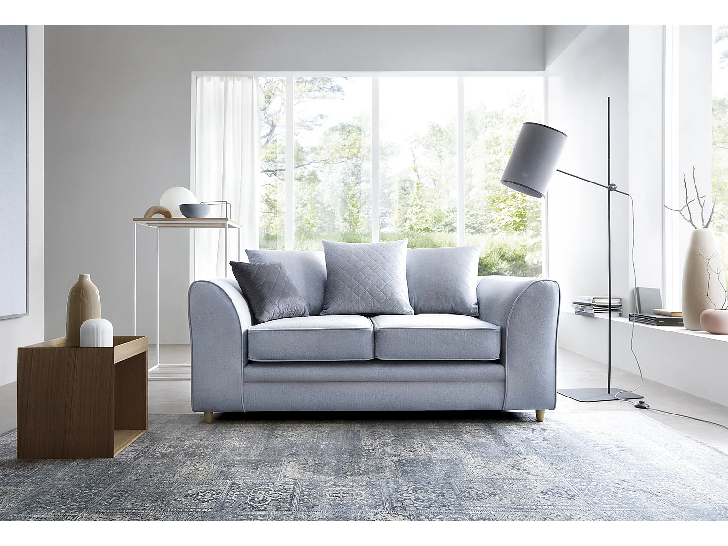 Chicago Velvet 2 Seater Sofa in Silver Blue