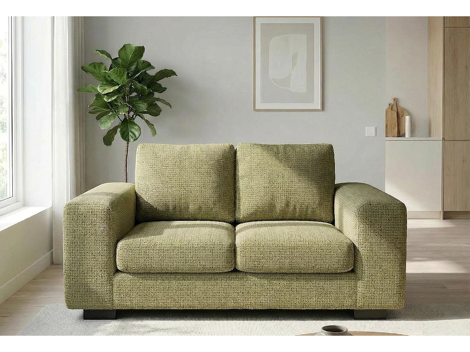 Boston Basket Weave 2 Seater Sofa in Olive Green