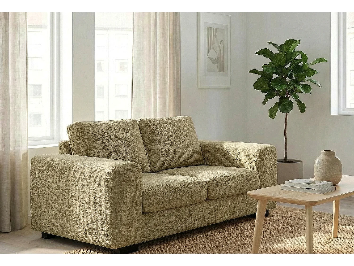 Boston Basket Weave 2 Seater Sofa in Olive Green