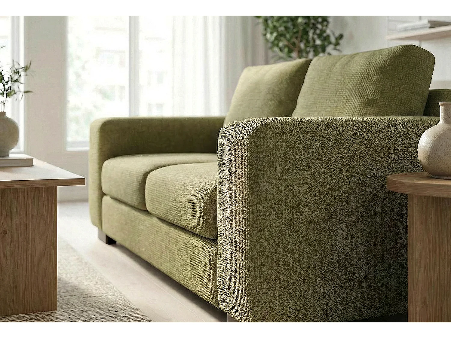 Boston Basket Weave 2 Seater Sofa in Olive Green