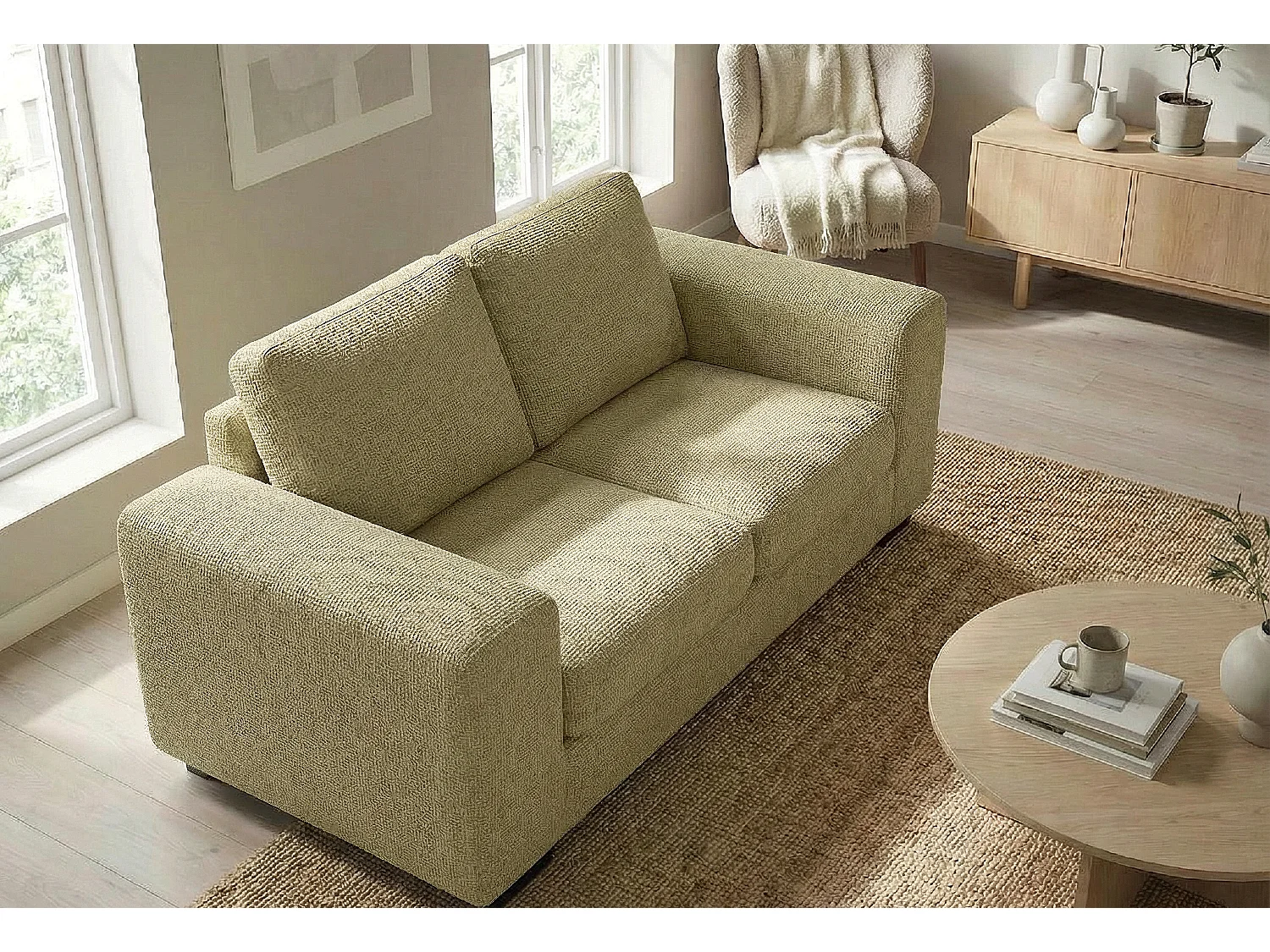 Boston Basket Weave 2 Seater Sofa in Olive Green