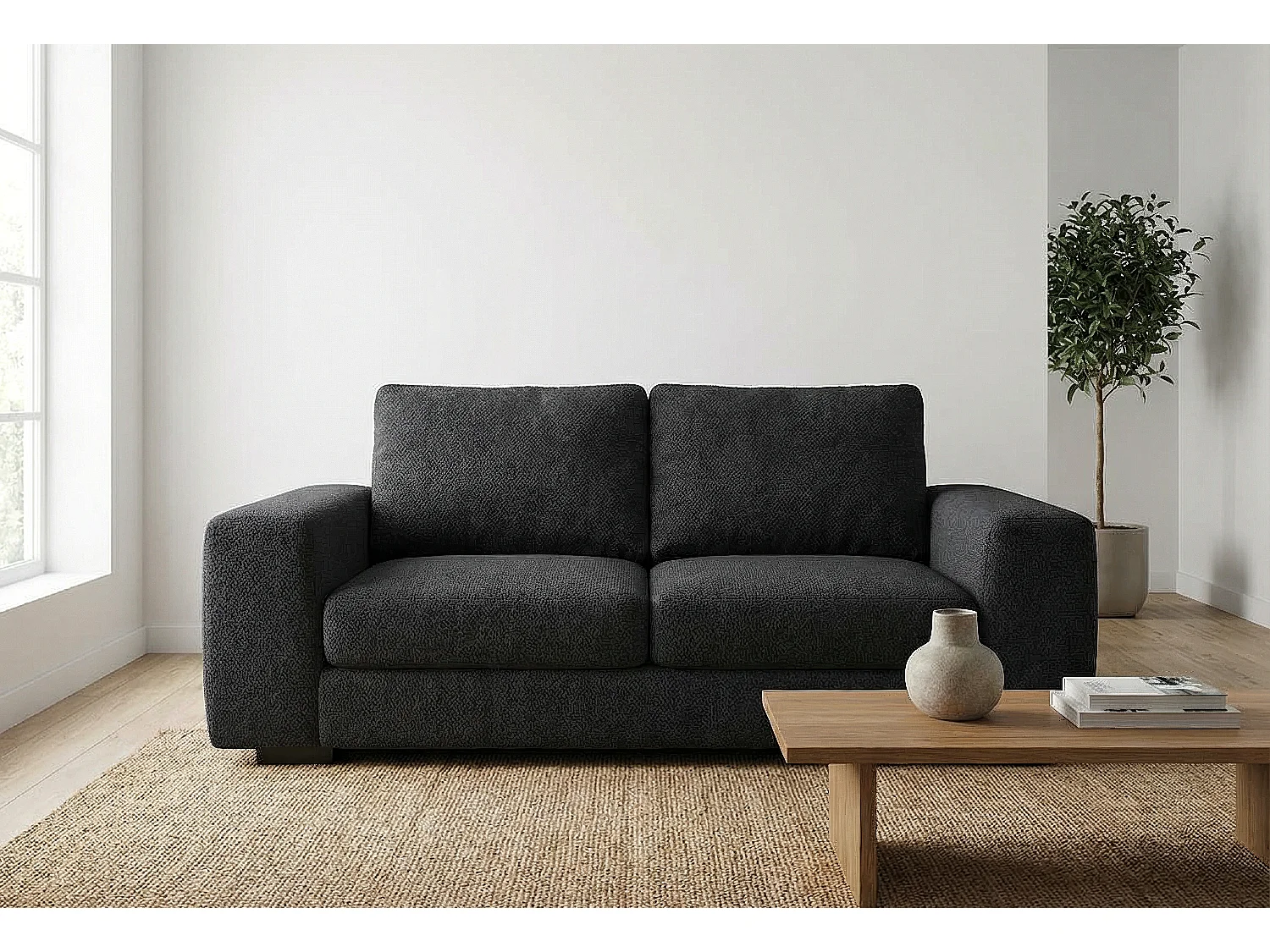 Boston Basket Weave 3 Seater Sofa in Black