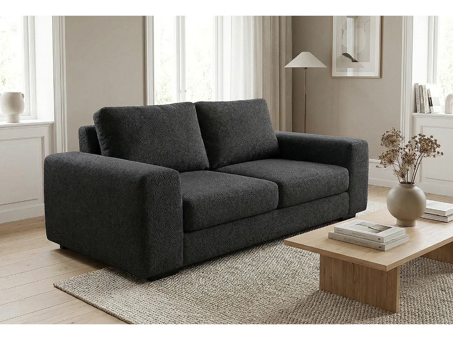 Boston Basket Weave 3 Seater Sofa in Black