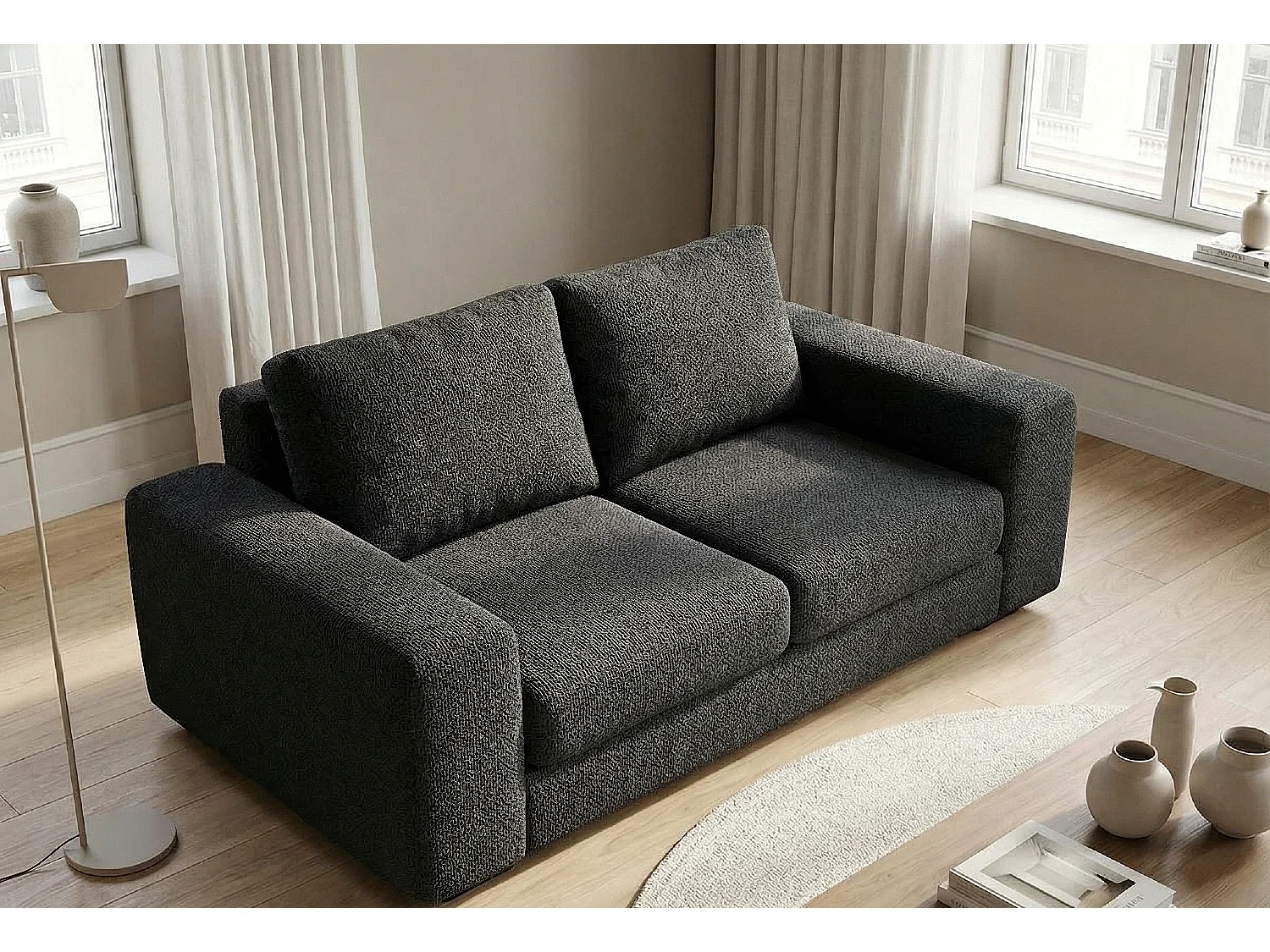 Boston Basket Weave 3 Seater Sofa in Black