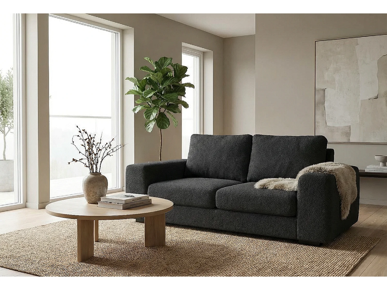 Boston Basket Weave 3 Seater Sofa in Black