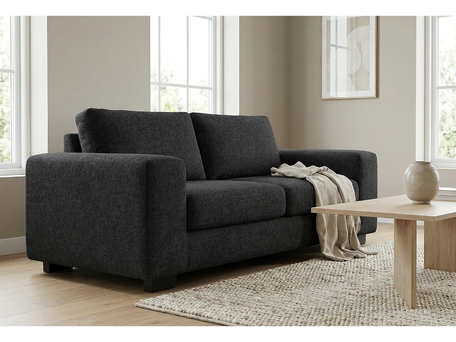 Boston Basket Weave 3 Seater Sofa in Black