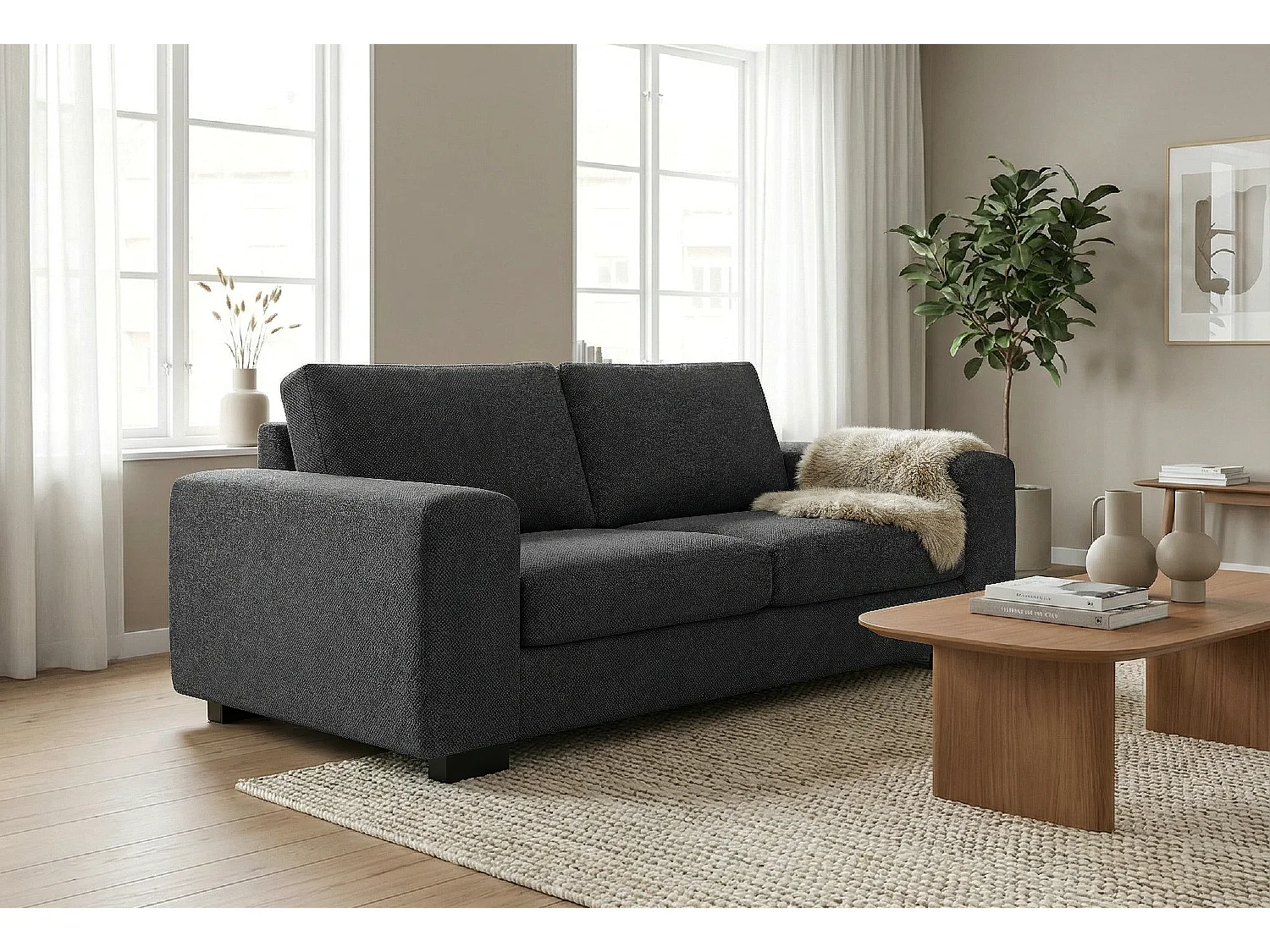 Boston Basket Weave 3 Seater Sofa in Black