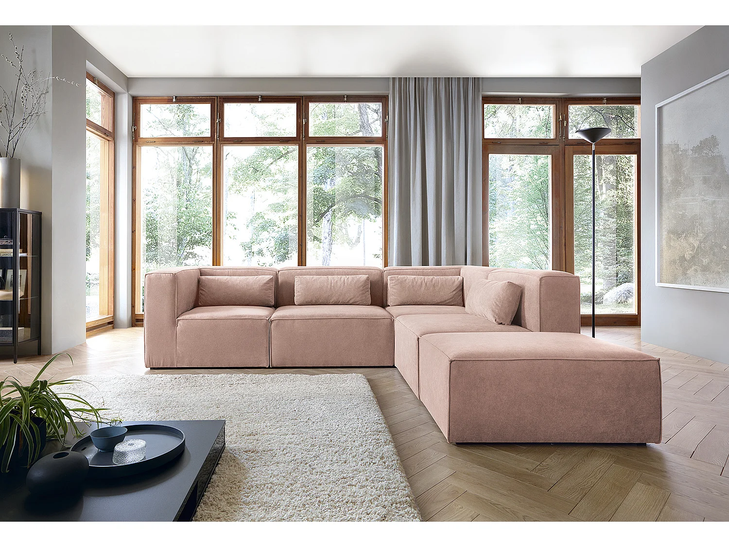 Doris Reversible Large Corner Sofa in Pink with High-Density Foam
