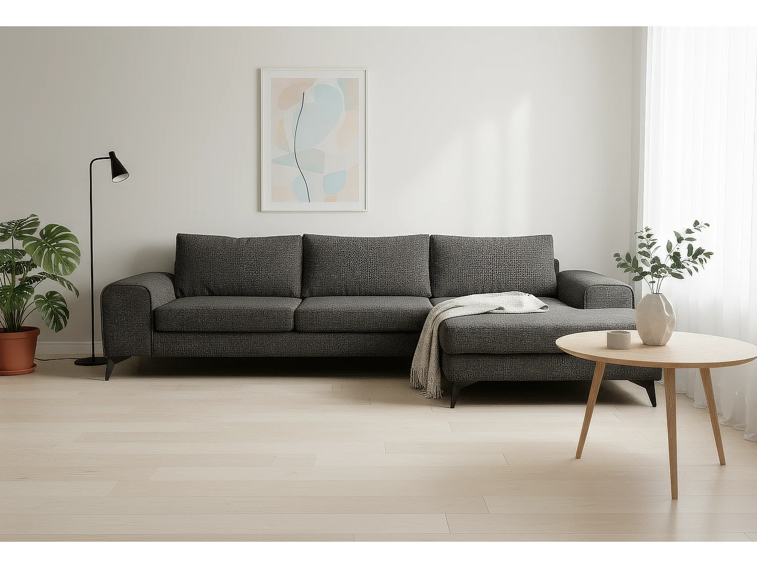 Venice Basket Weave Corner Sofa Right Facing in Graphite
