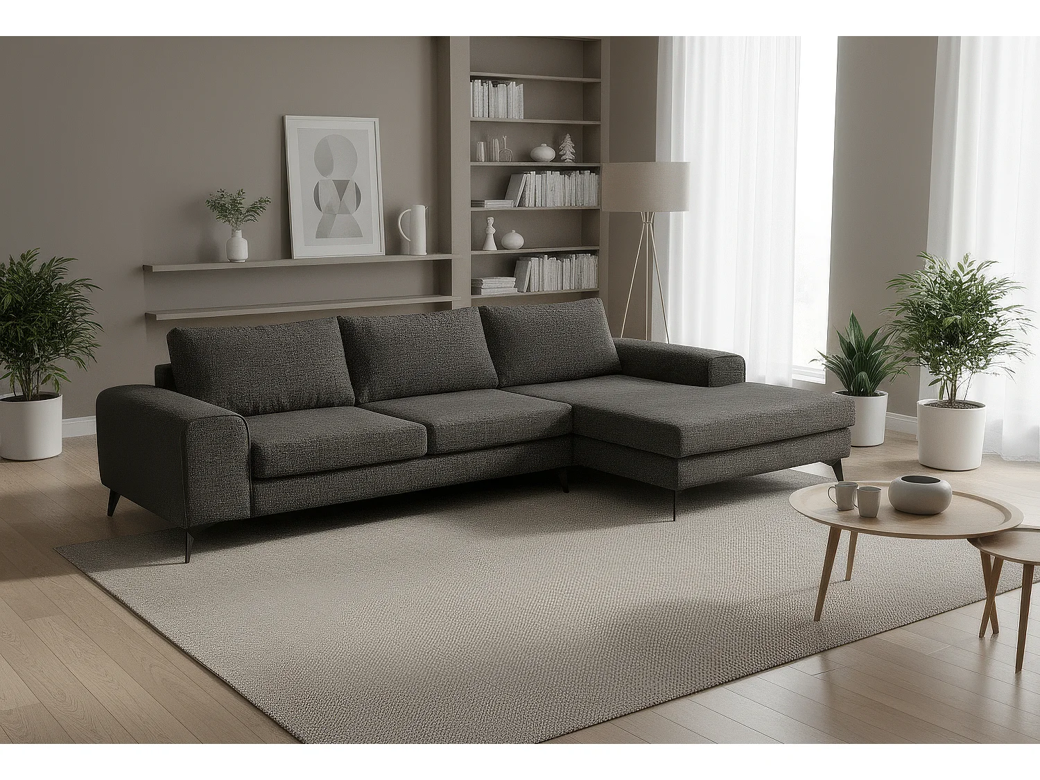 Venice Basket Weave Corner Sofa Right Facing in Graphite
