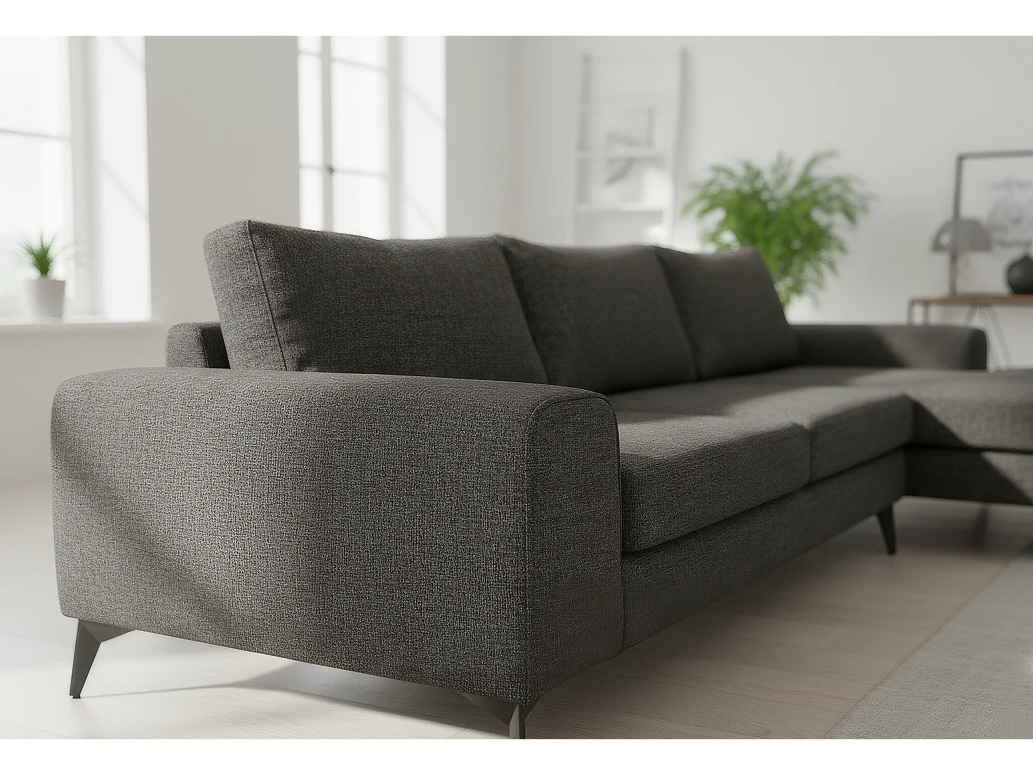 Venice Basket Weave Corner Sofa Right Facing in Graphite