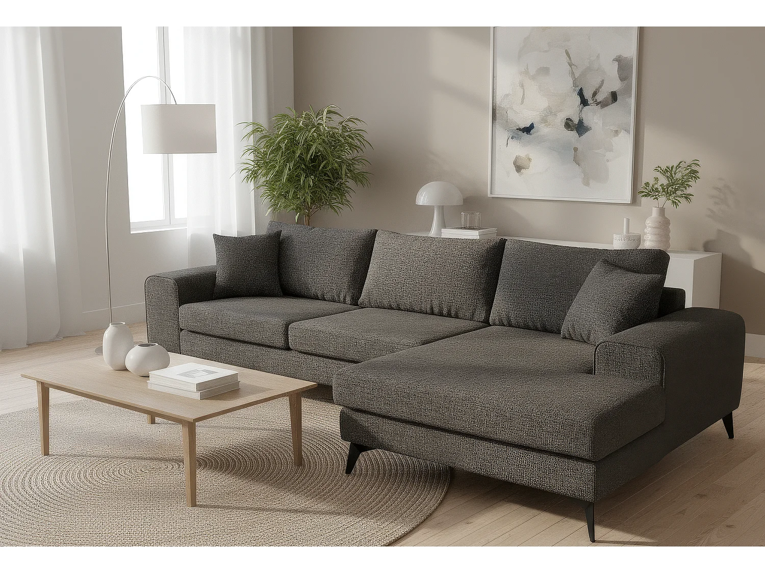 Venice Basket Weave Corner Sofa Right Facing in Graphite