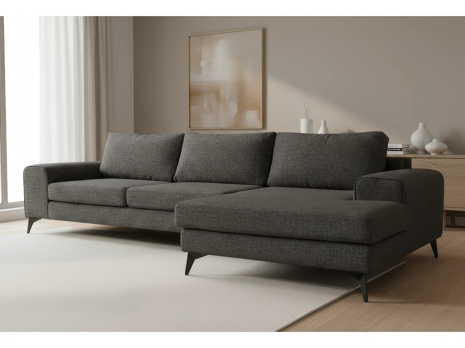 Venice Basket Weave Corner Sofa Right Facing in Graphite