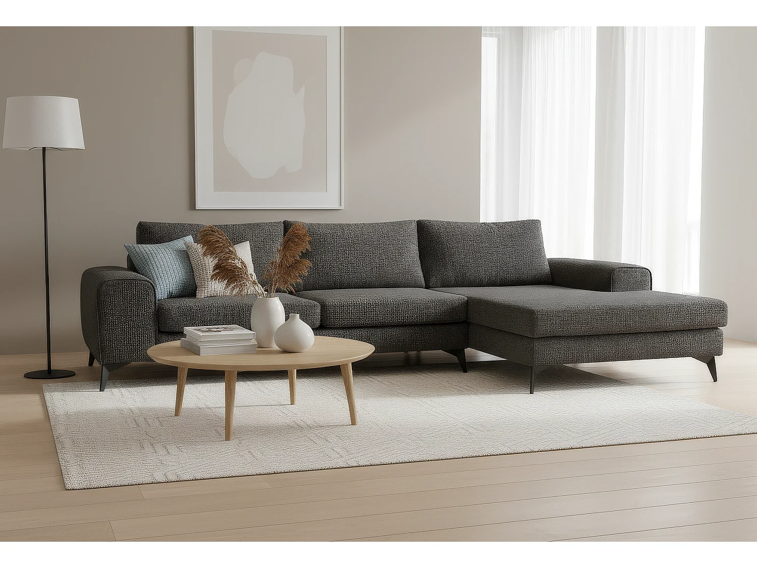 Venice Basket Weave Corner Sofa Right Facing in Graphite