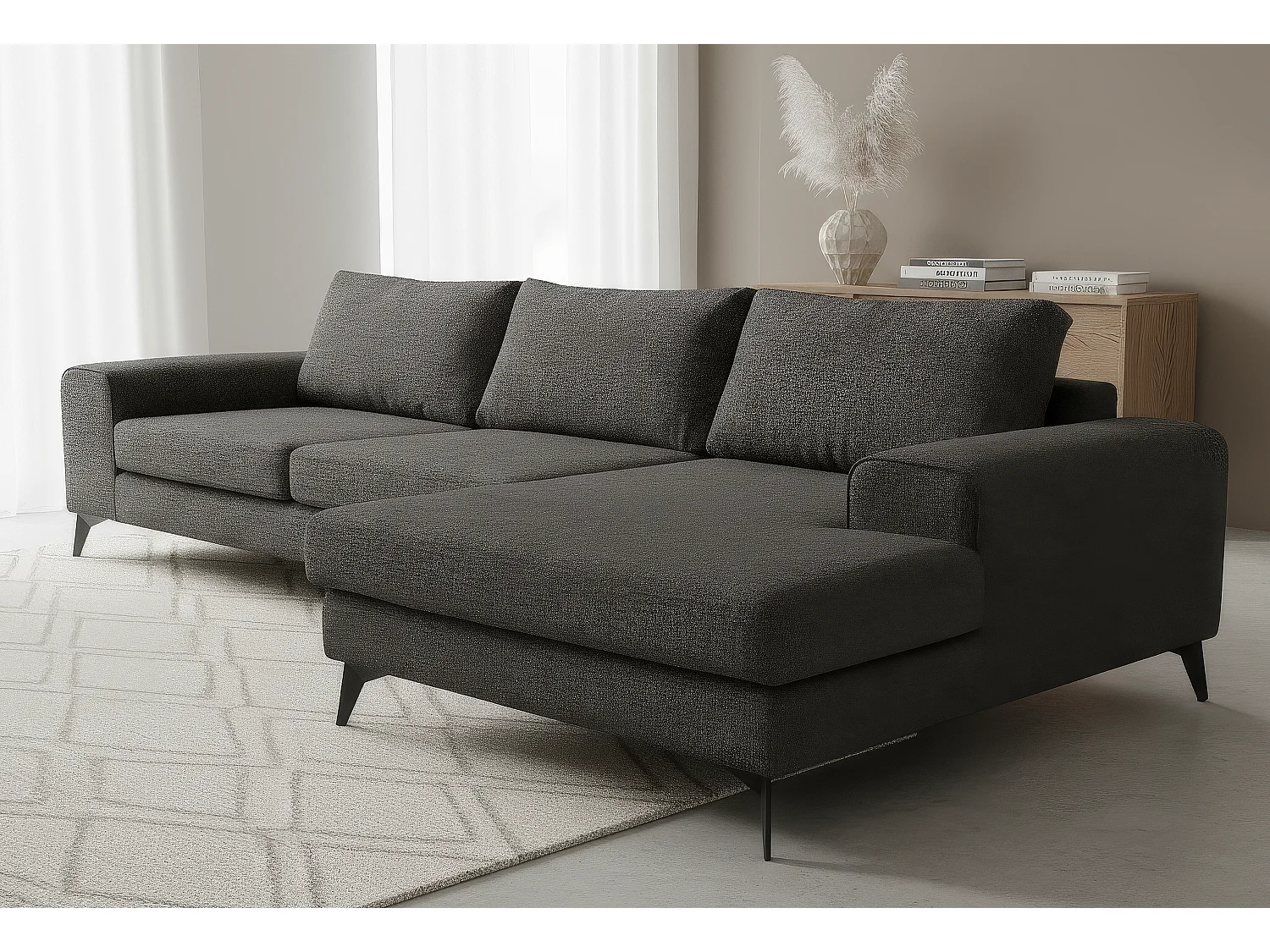 Venice Basket Weave Corner Sofa Right Facing in Graphite