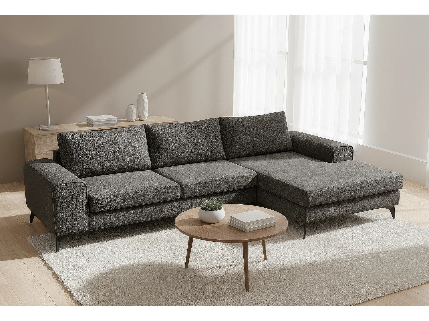 Venice Basket Weave Corner Sofa Right Facing in Graphite