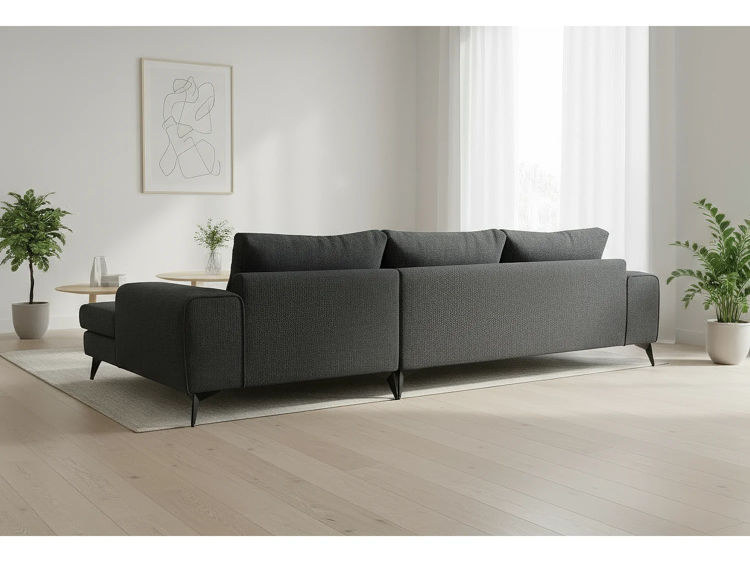 Venice Basket Weave Corner Sofa Right Facing in Graphite