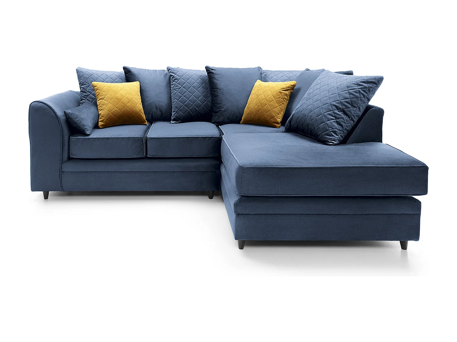 Chicago Velvet Right Facing Corner Sofa in Dark Blue