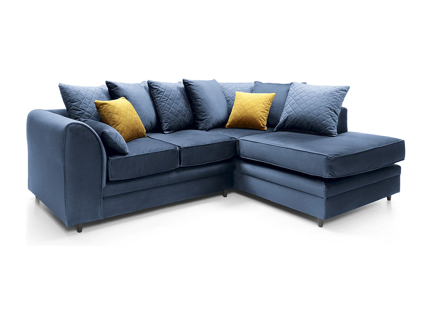 Chicago Velvet Right Facing Corner Sofa in Dark Blue
