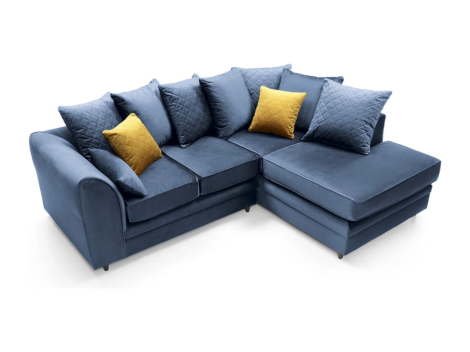 Chicago Velvet Right Facing Corner Sofa in Dark Blue