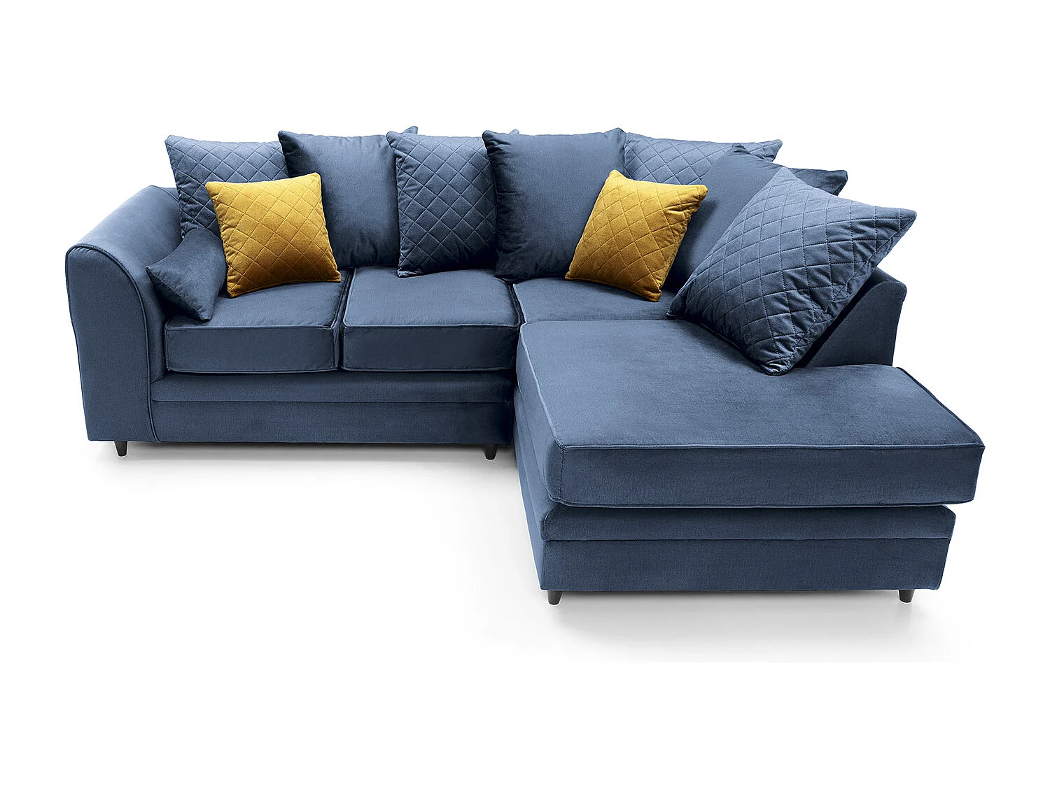 Chicago Velvet Right Facing Corner Sofa in Dark Blue