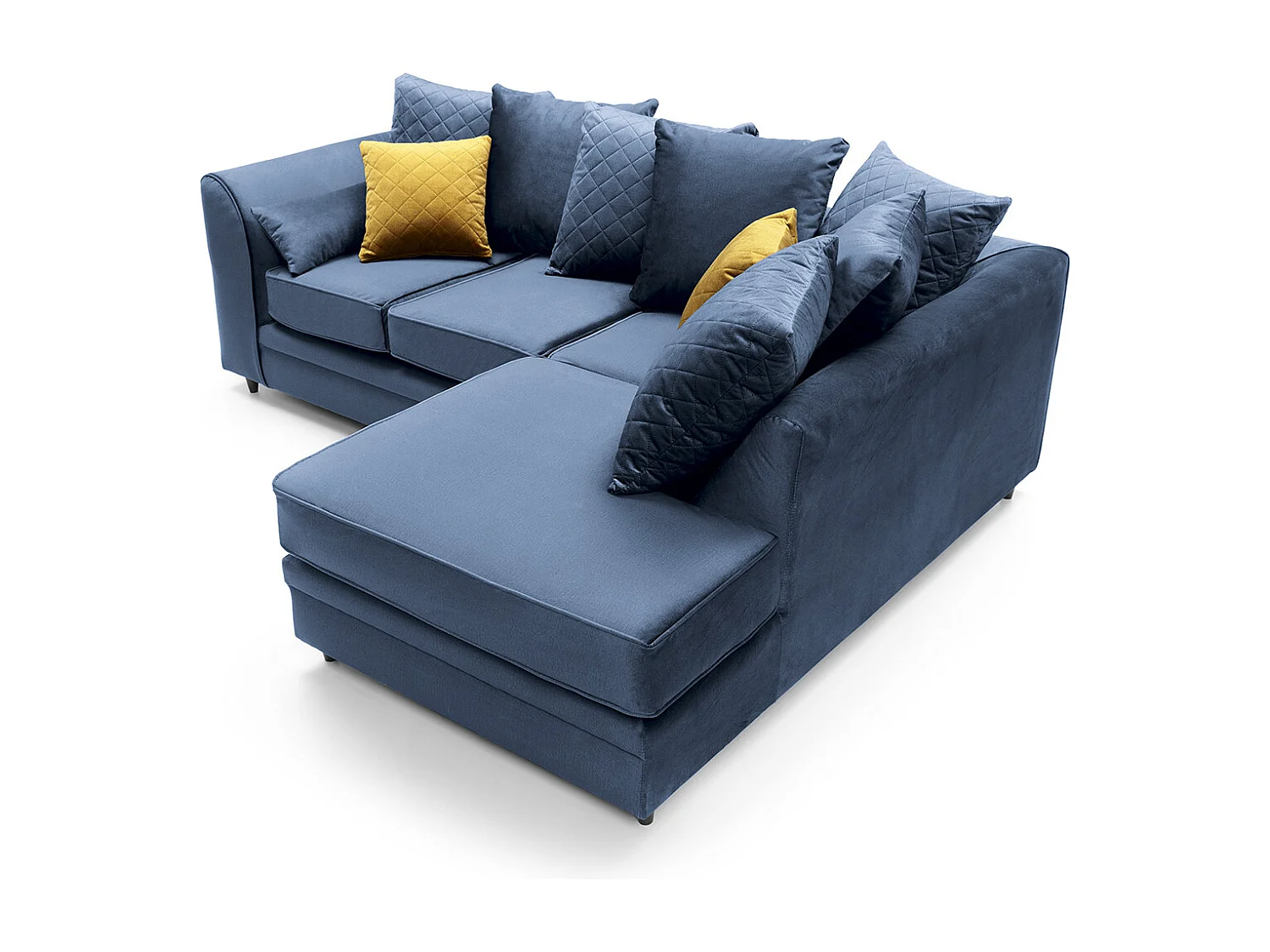 Chicago Velvet Right Facing Corner Sofa in Dark Blue