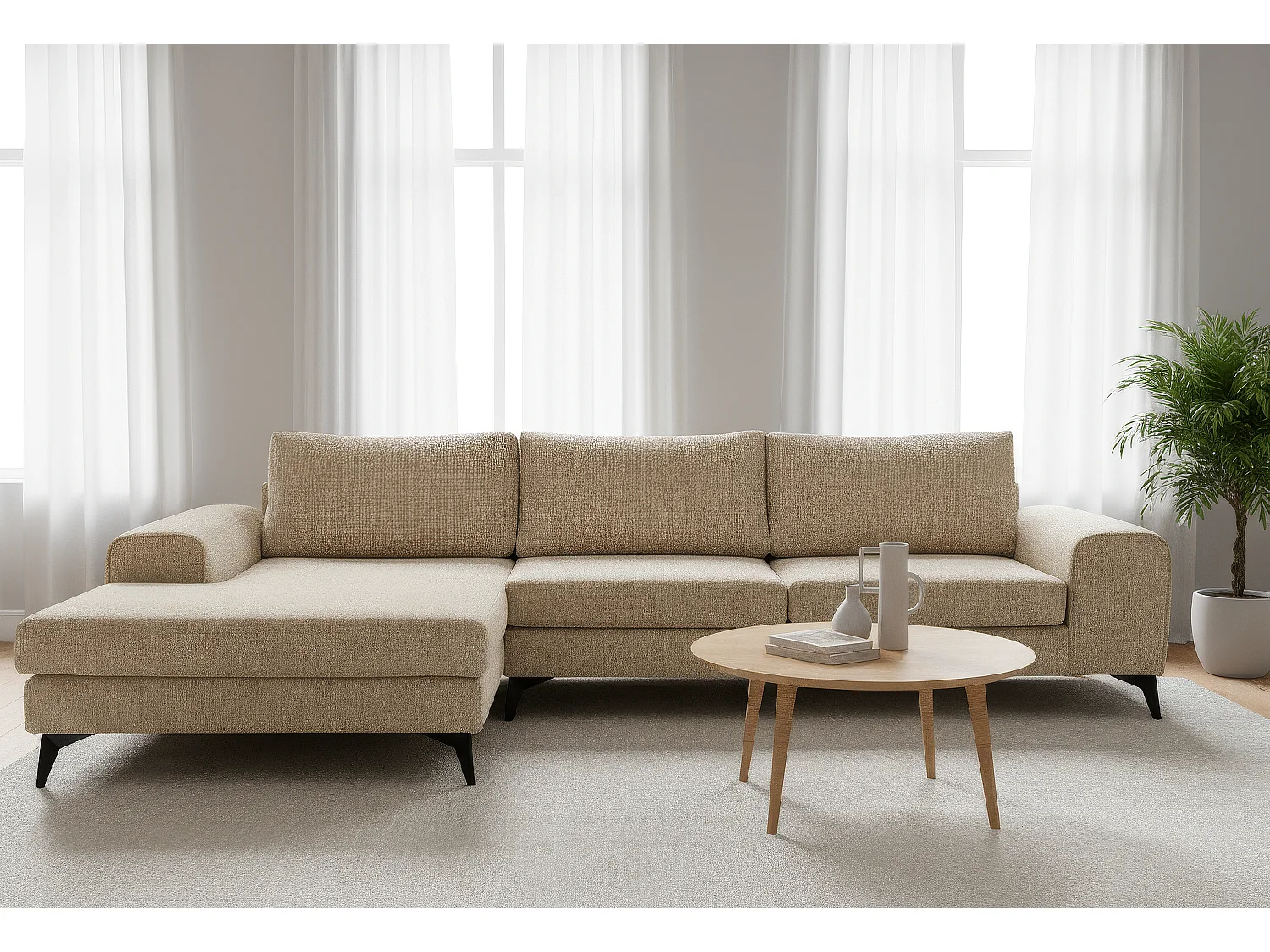 Venice Basket Weave Corner Sofa Left Facing in Cream
