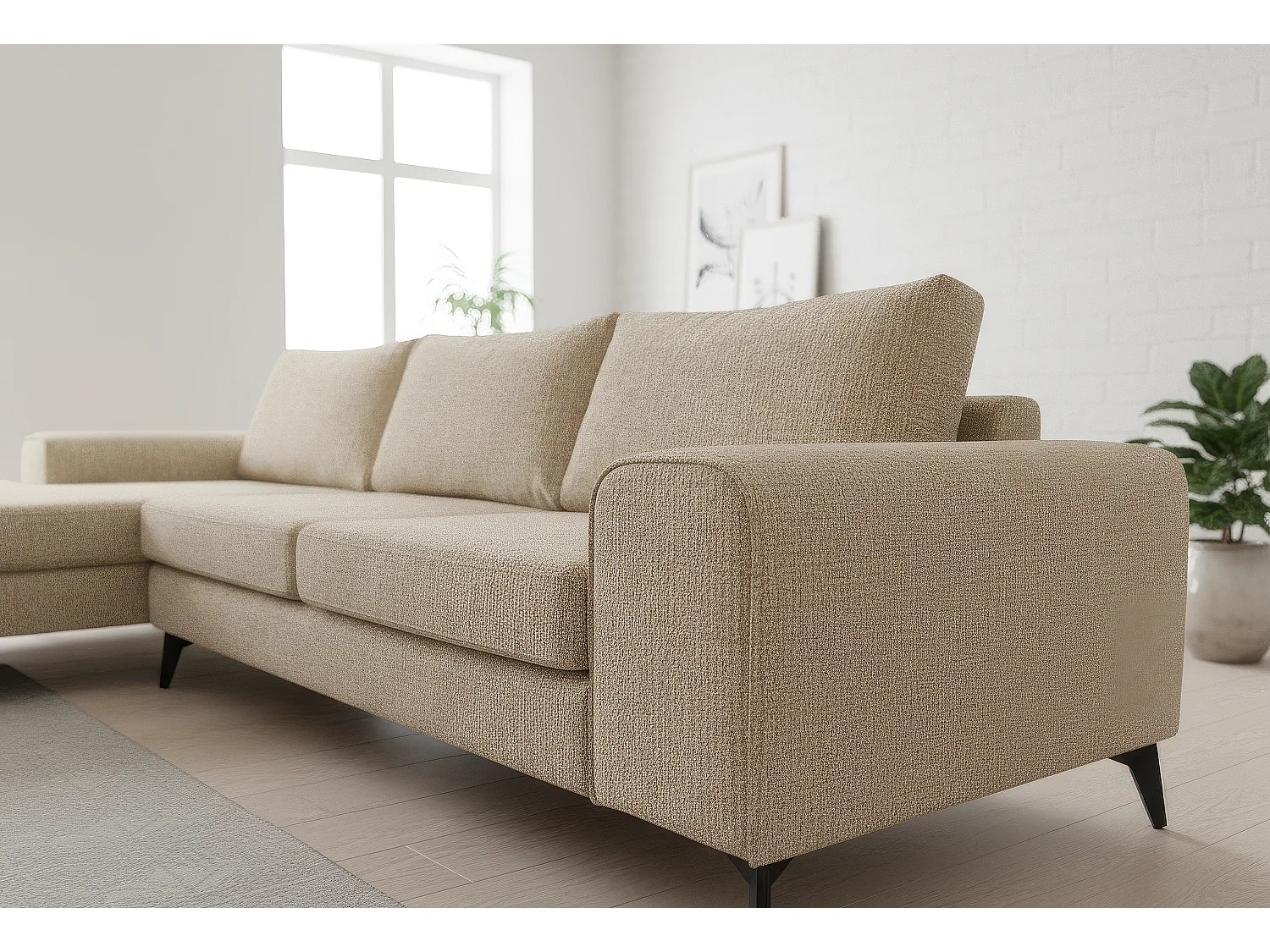 Venice Basket Weave Corner Sofa Left Facing in Cream