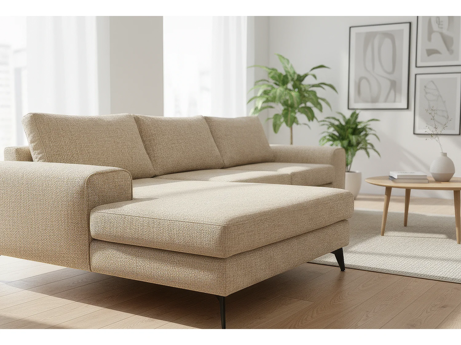 Venice Basket Weave Corner Sofa Left Facing in Cream