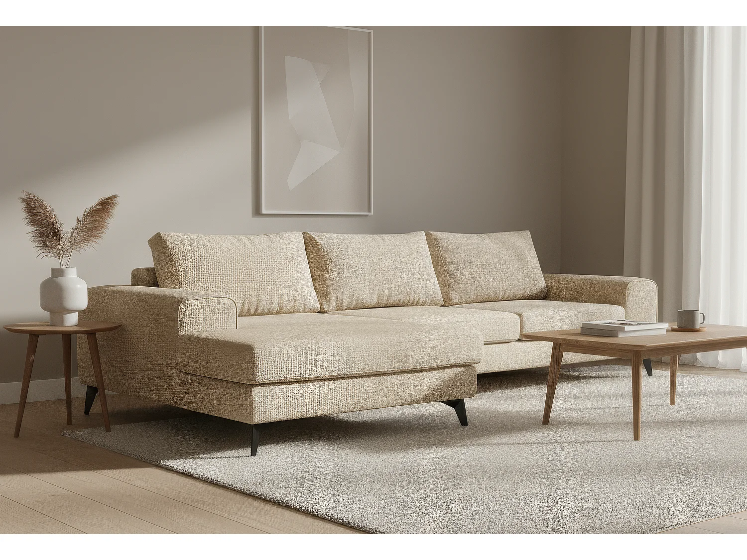 Venice Basket Weave Corner Sofa Left Facing in Cream