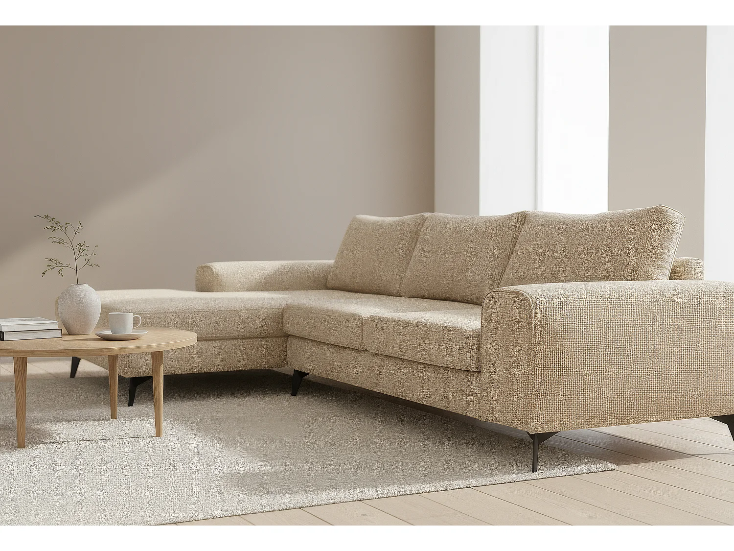 Venice Basket Weave Corner Sofa Left Facing in Cream
