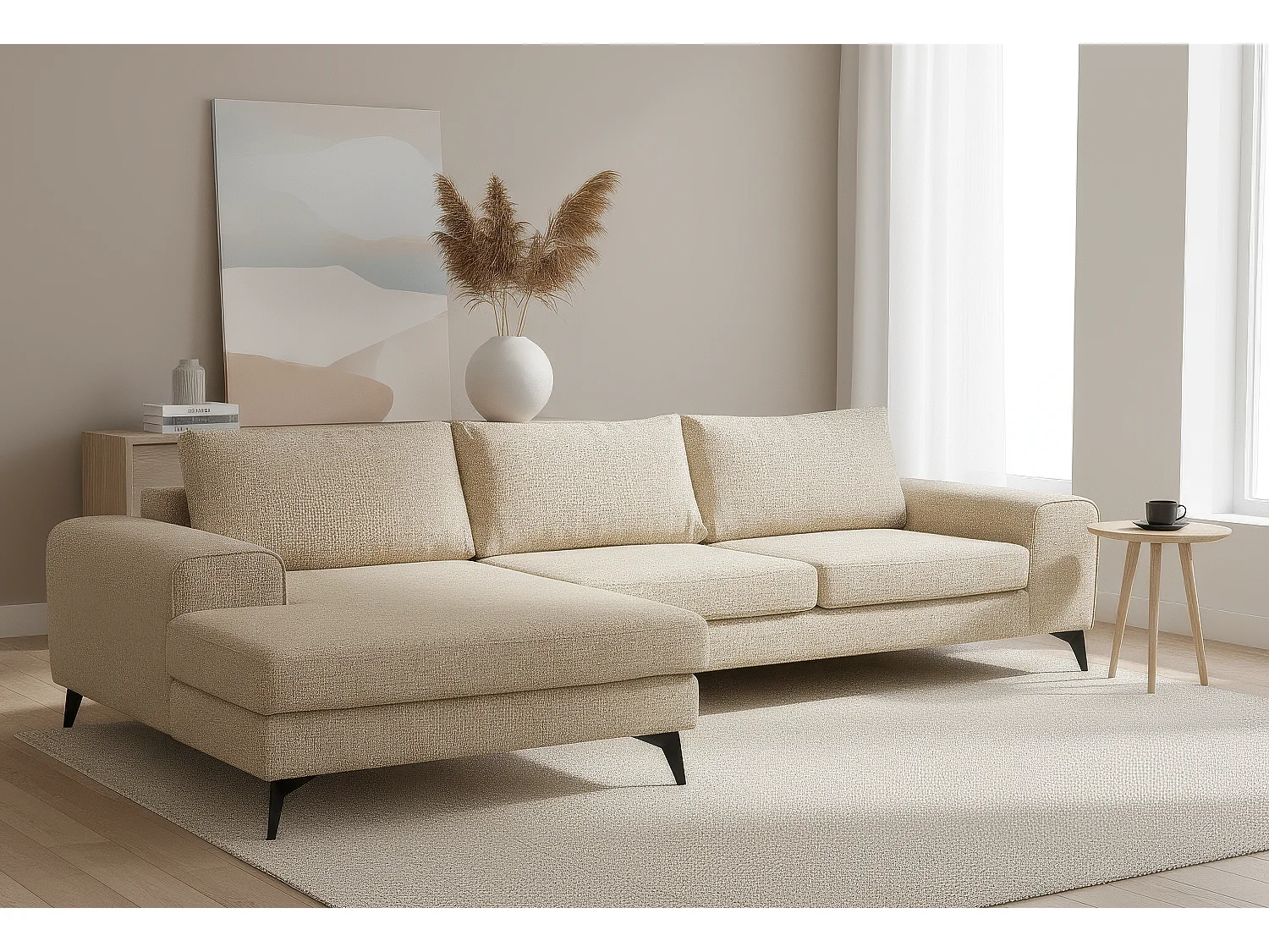 Venice Basket Weave Corner Sofa Left Facing in Cream