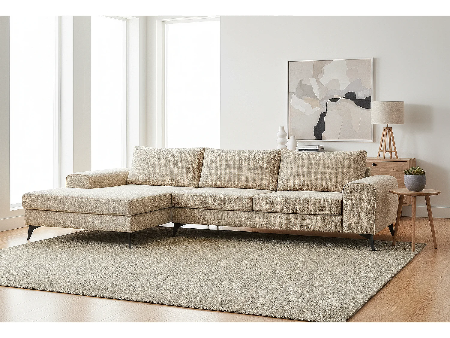 Venice Basket Weave Corner Sofa Left Facing in Cream