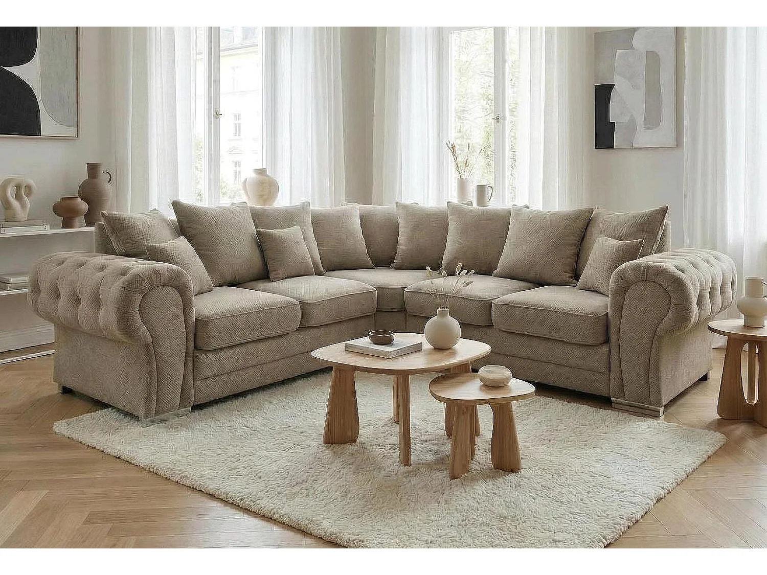 Verona Corner Sofa in Taupe Linen Fabric