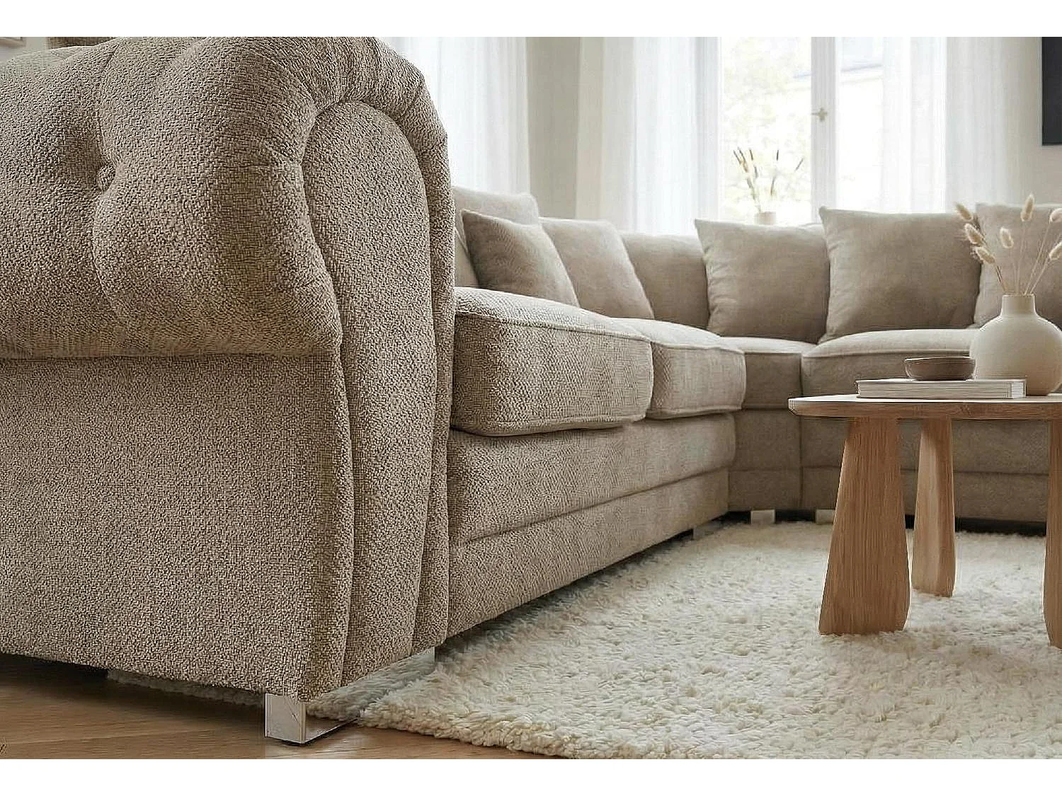 Verona Corner Sofa in Taupe Linen Fabric