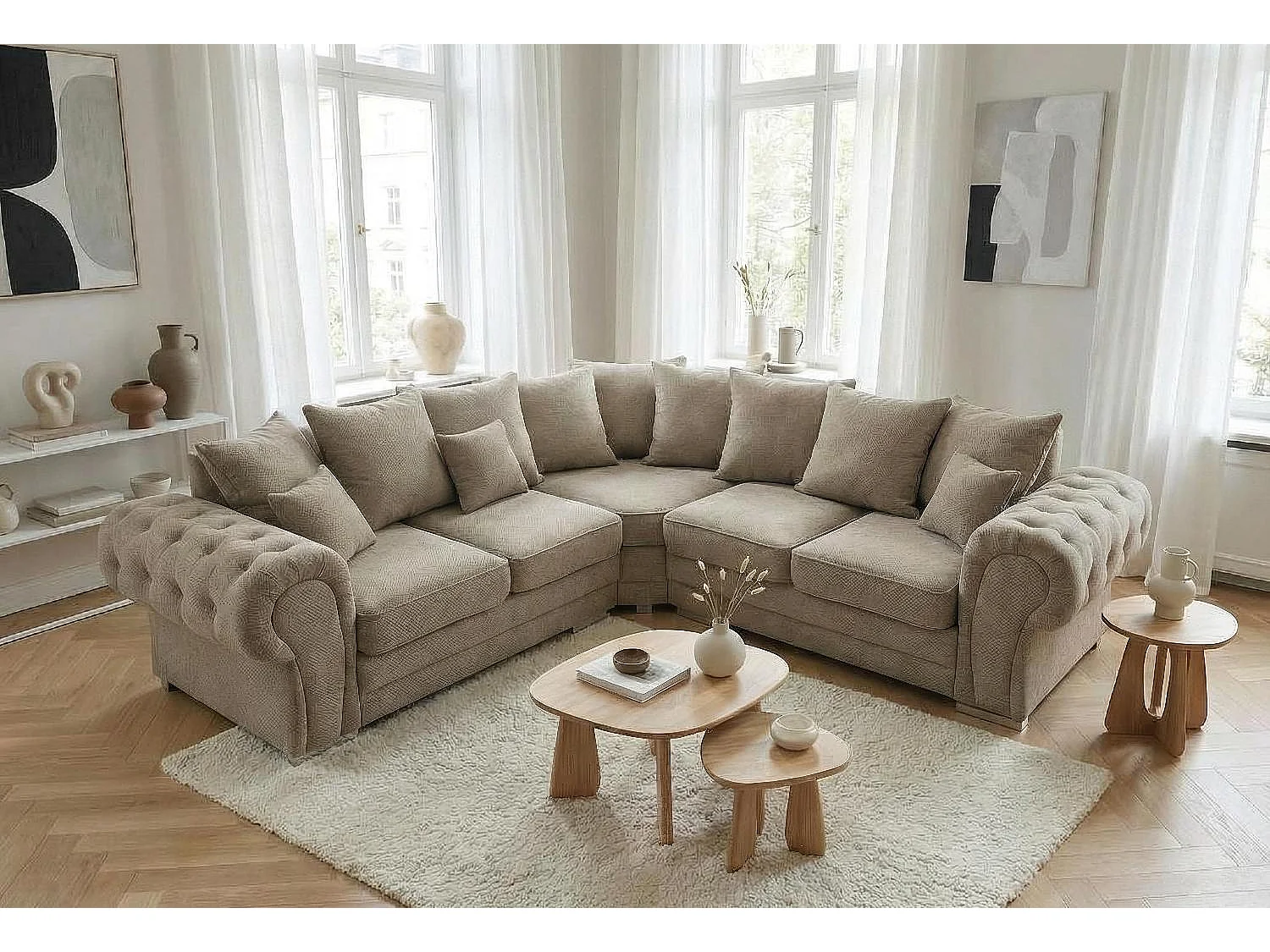 Verona Corner Sofa in Taupe Linen Fabric