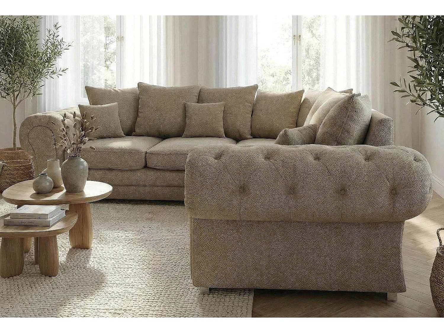 Verona Corner Sofa in Taupe Linen Fabric