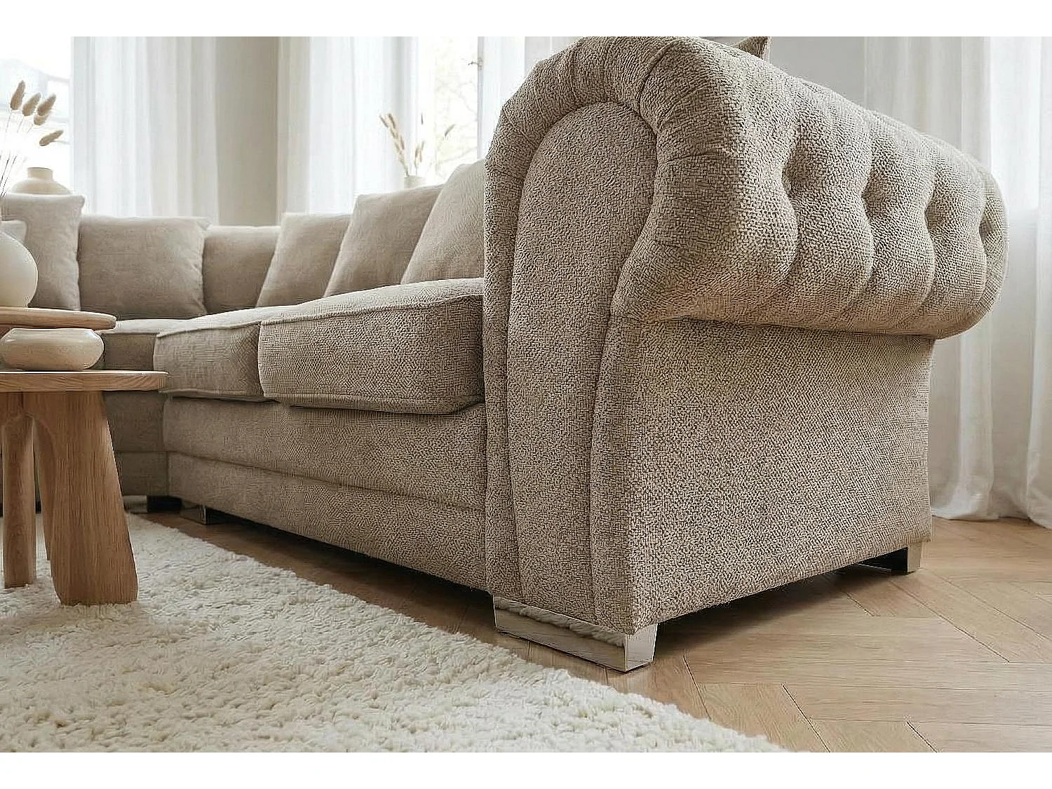 Verona Corner Sofa in Taupe Linen Fabric