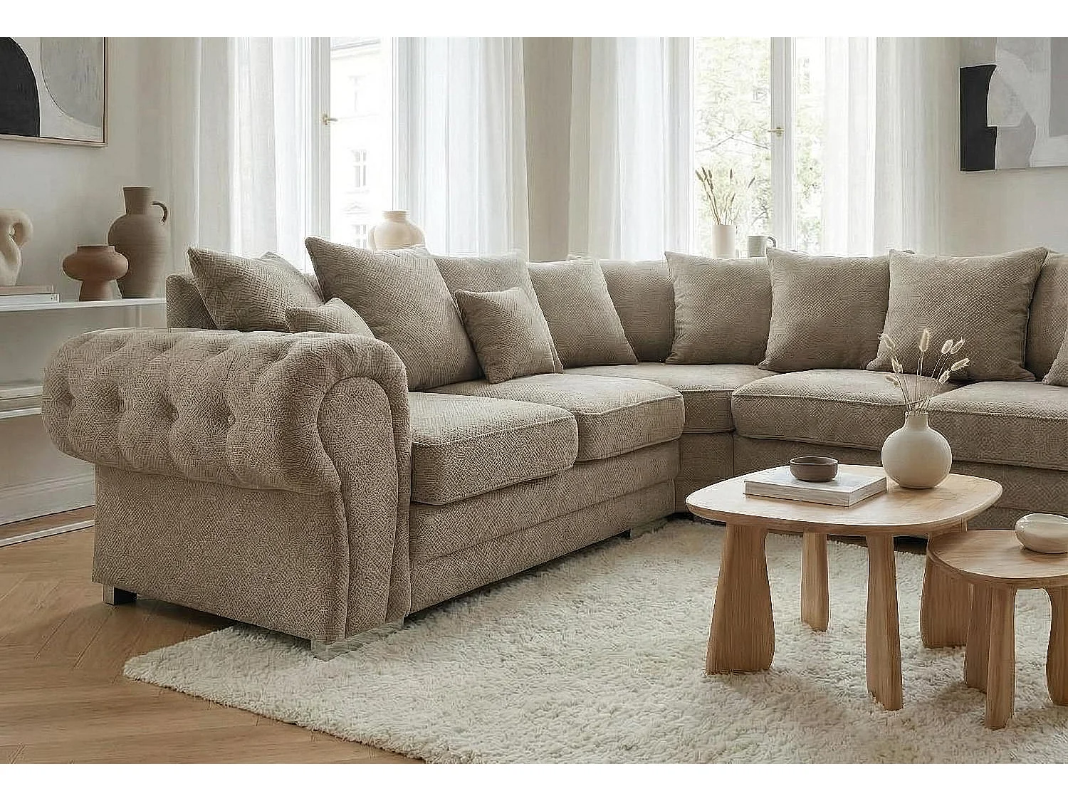 Verona Corner Sofa in Taupe Linen Fabric