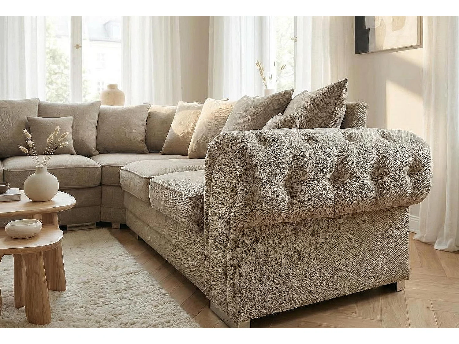 Verona Corner Sofa in Taupe Linen Fabric