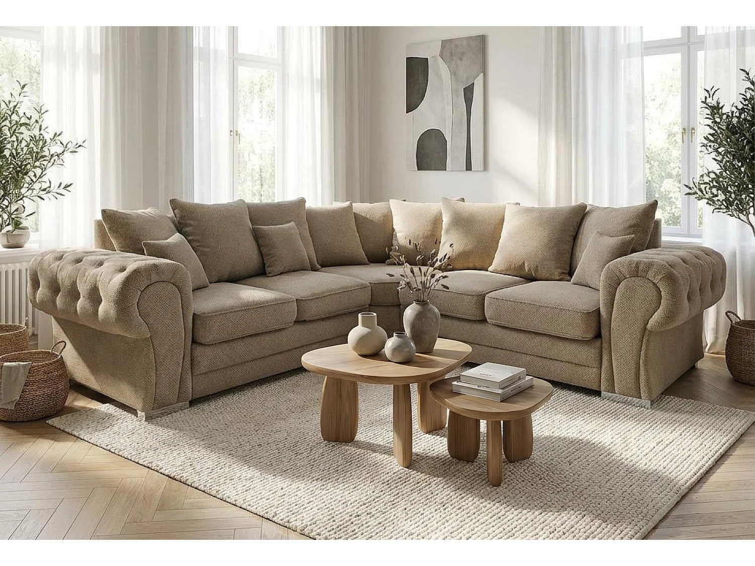 Verona Corner Sofa in Taupe Linen Fabric