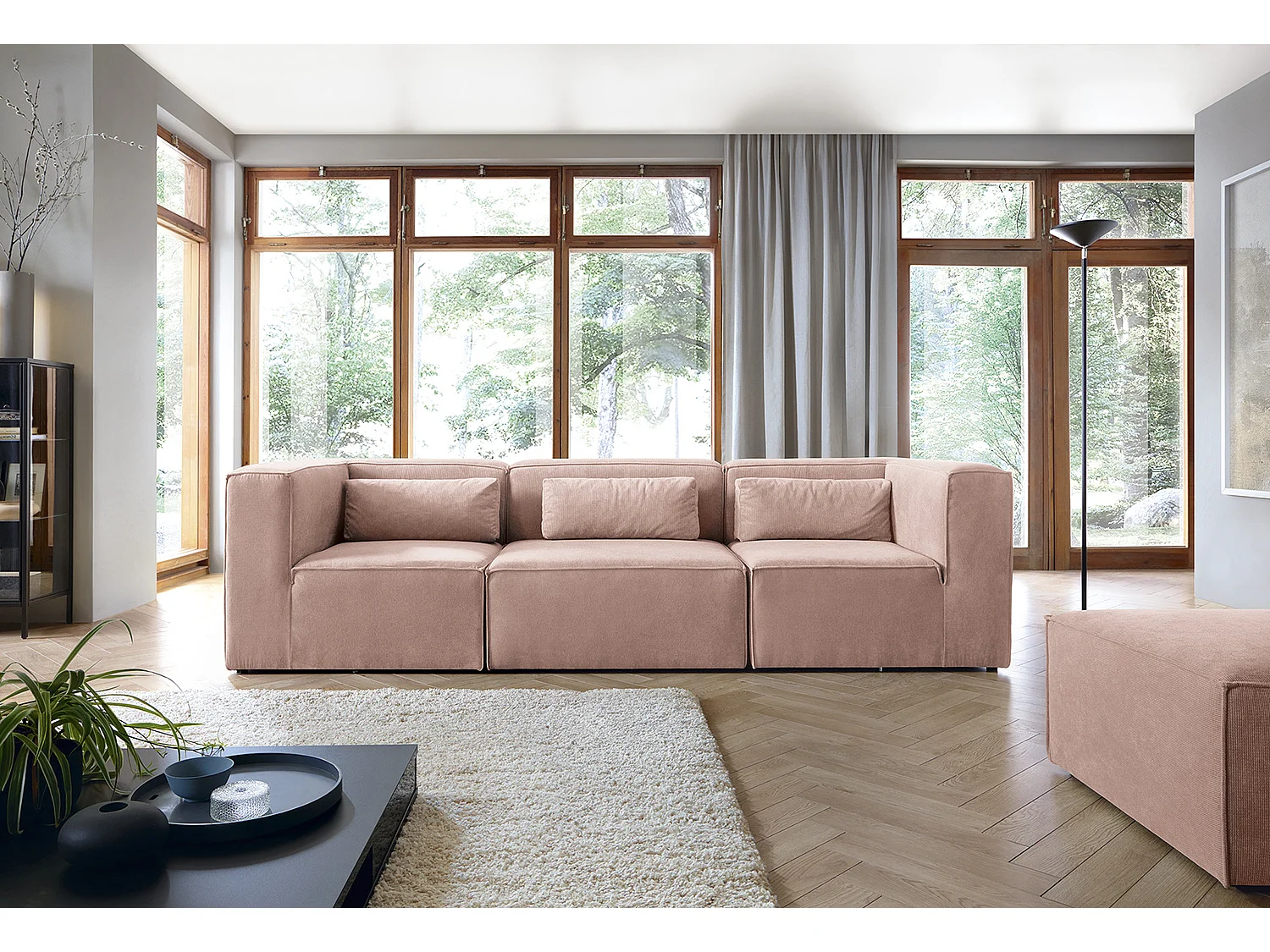 Doris Reversible 4 Seater Sofa in Pink with High-Density Foam