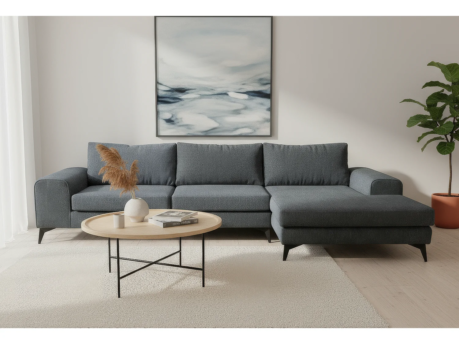 Venice Basket Weave Corner Sofa Right Facing in Light Blue