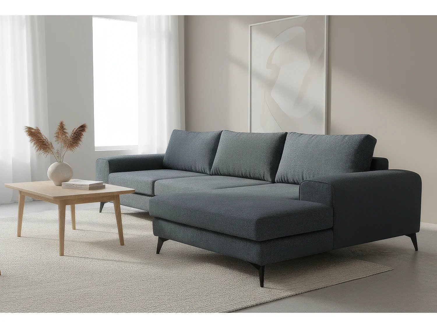 Venice Basket Weave Corner Sofa Right Facing in Light Blue