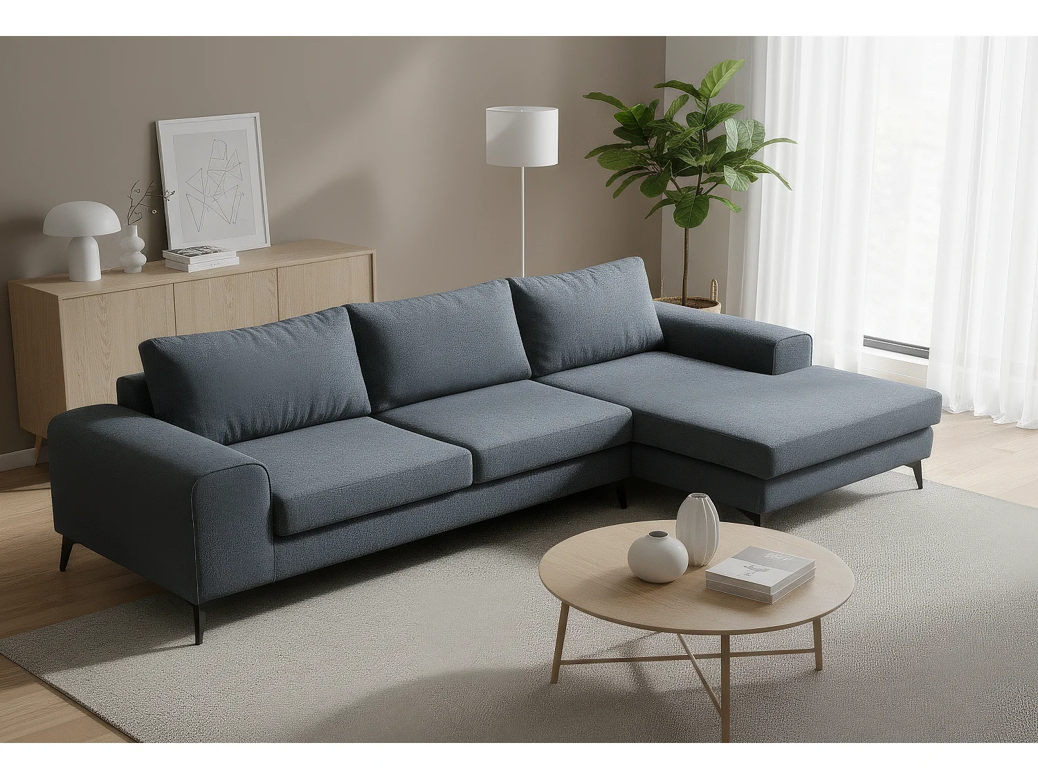 Venice Basket Weave Corner Sofa Right Facing in Light Blue