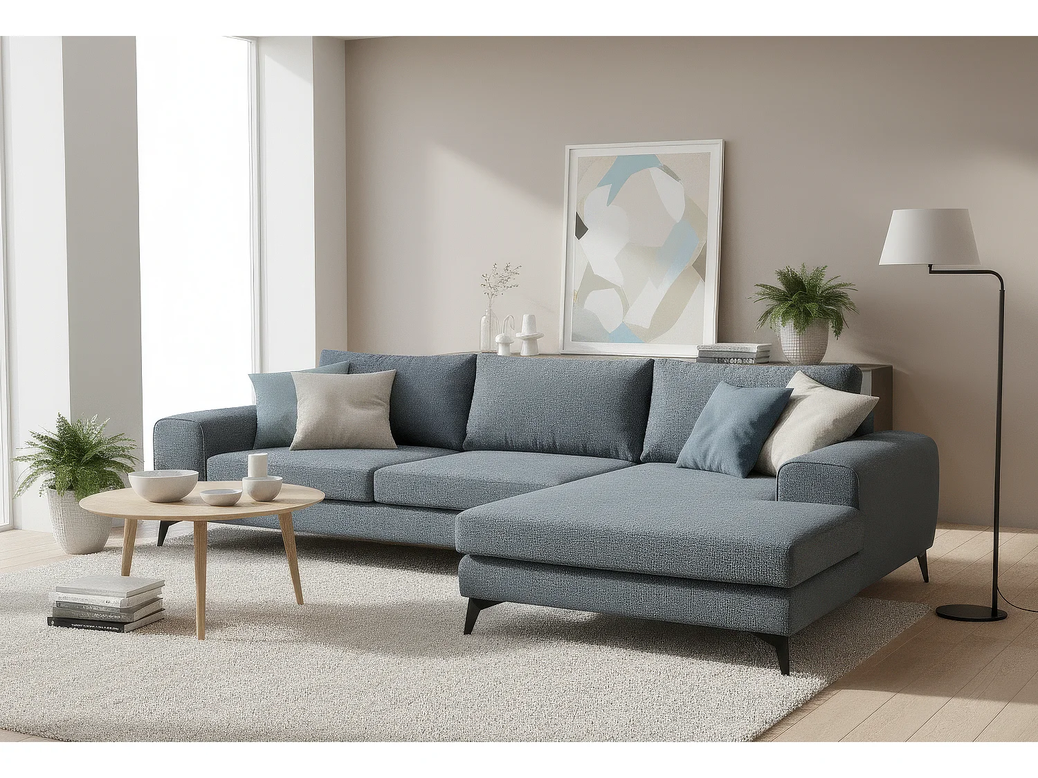 Venice Basket Weave Corner Sofa Right Facing in Light Blue