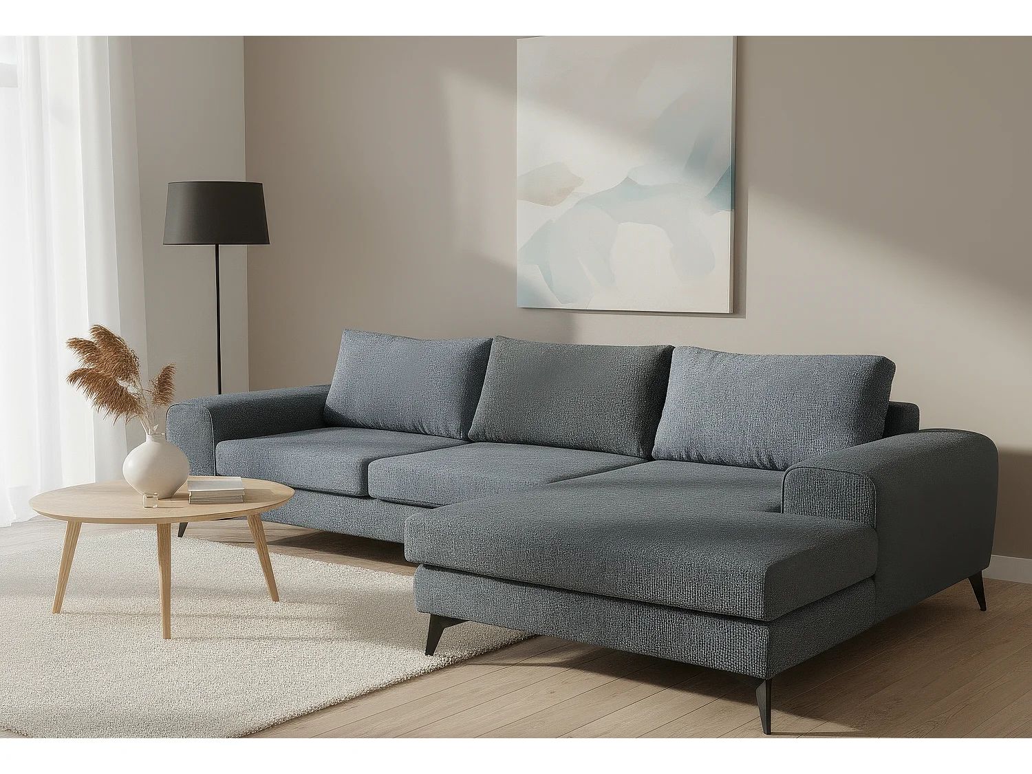 Venice Basket Weave Corner Sofa Right Facing in Light Blue