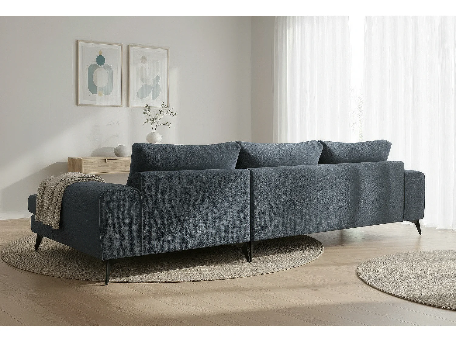 Venice Basket Weave Corner Sofa Right Facing in Light Blue
