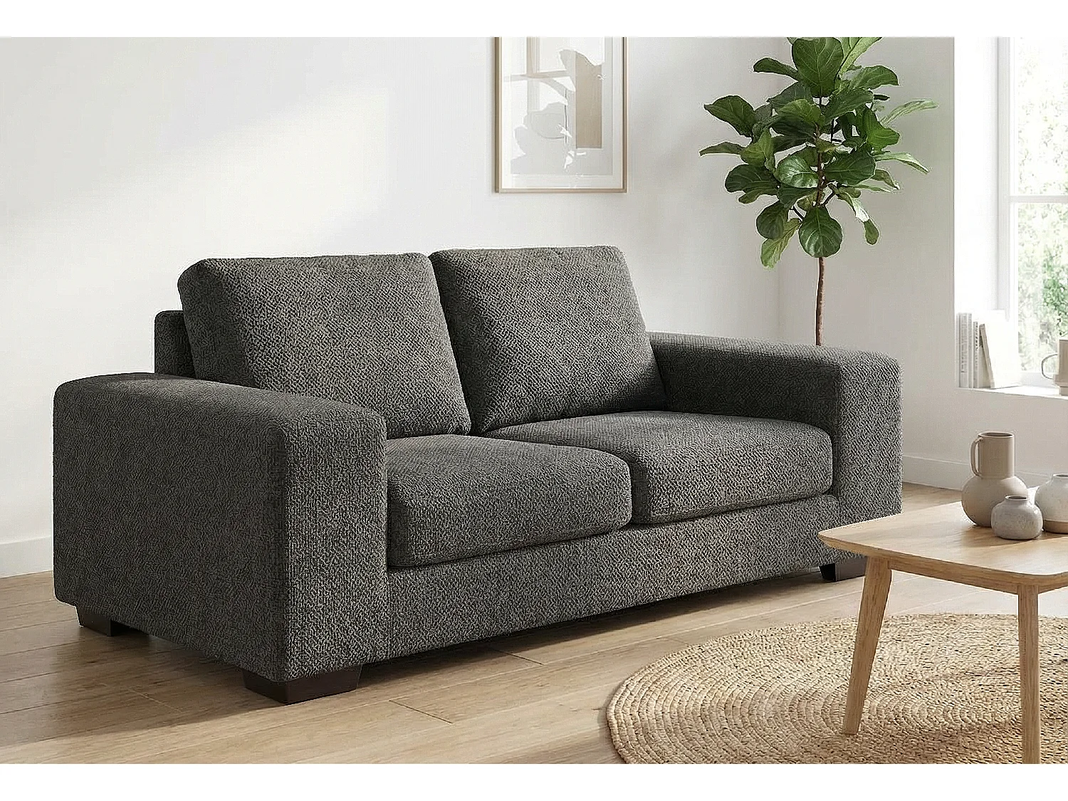 Boston Basket Weave 3 Seater Sofa in Dark Grey